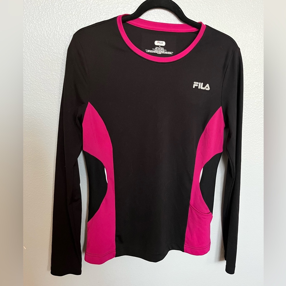 Black and Pink Long Sleeved Fila Workout Shirt